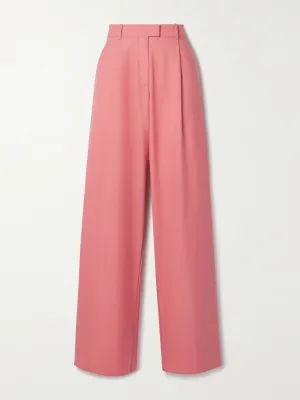 Pink pleated wool wide-leg pants