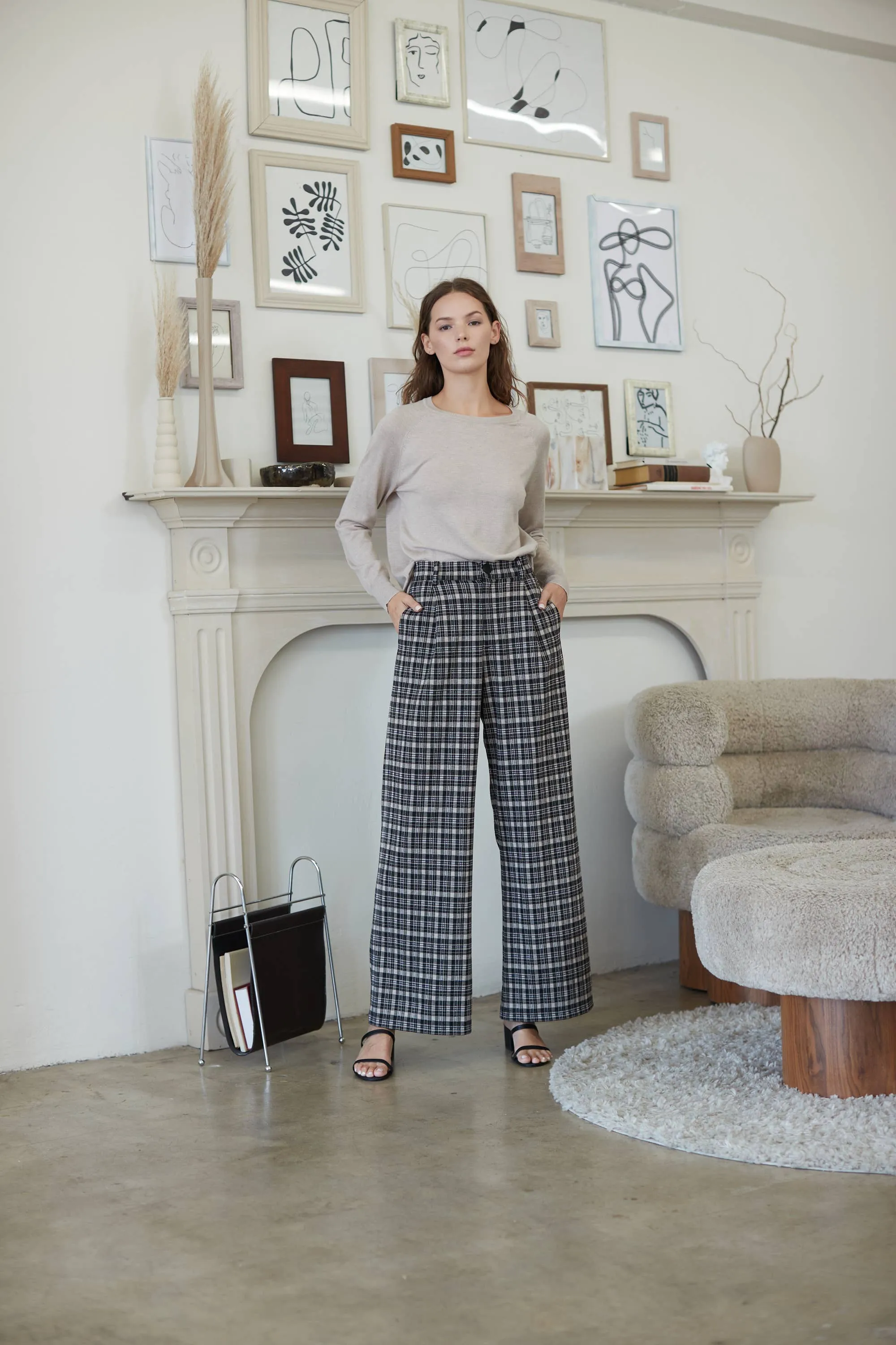 PLAID WIDE PANTS