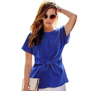 Plus Size - kimono Bowknot blouses O-neck short sleeve shirts chiffon casual top (US 8 - 22)