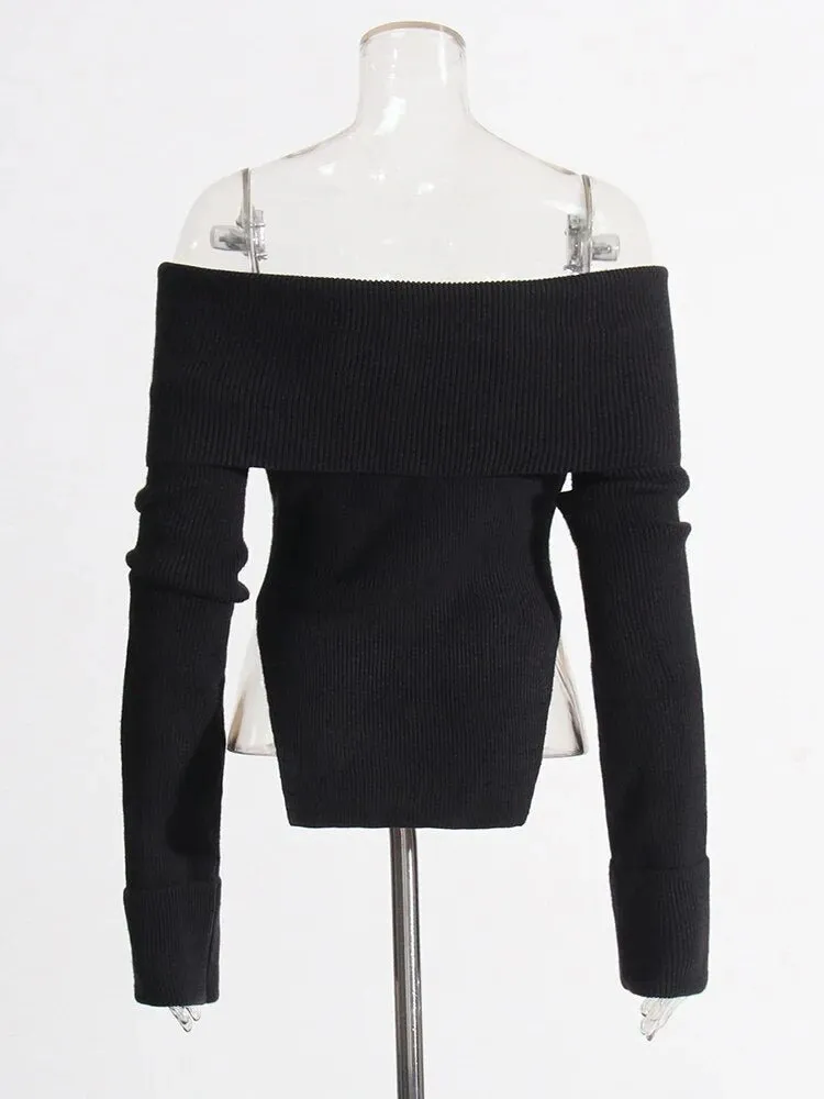 Pre Order:  Off Shoulder Strapless Knitted Sweater