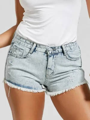 Pretty Destroyed Frayed Hem Denim Mini Shorts