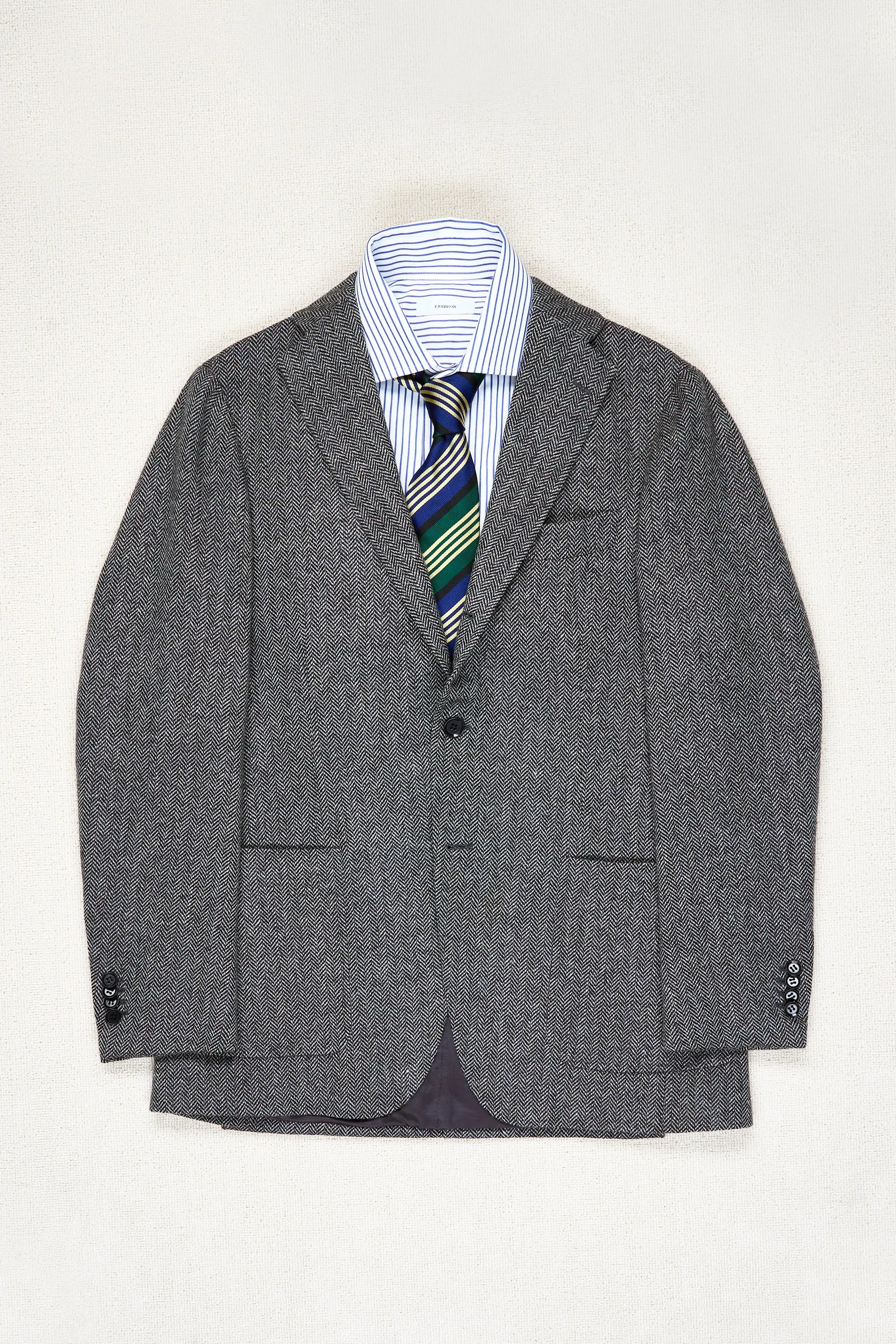 Ring Jacket 184 Grey Wool/Cashmere Herringbone Sport Coat