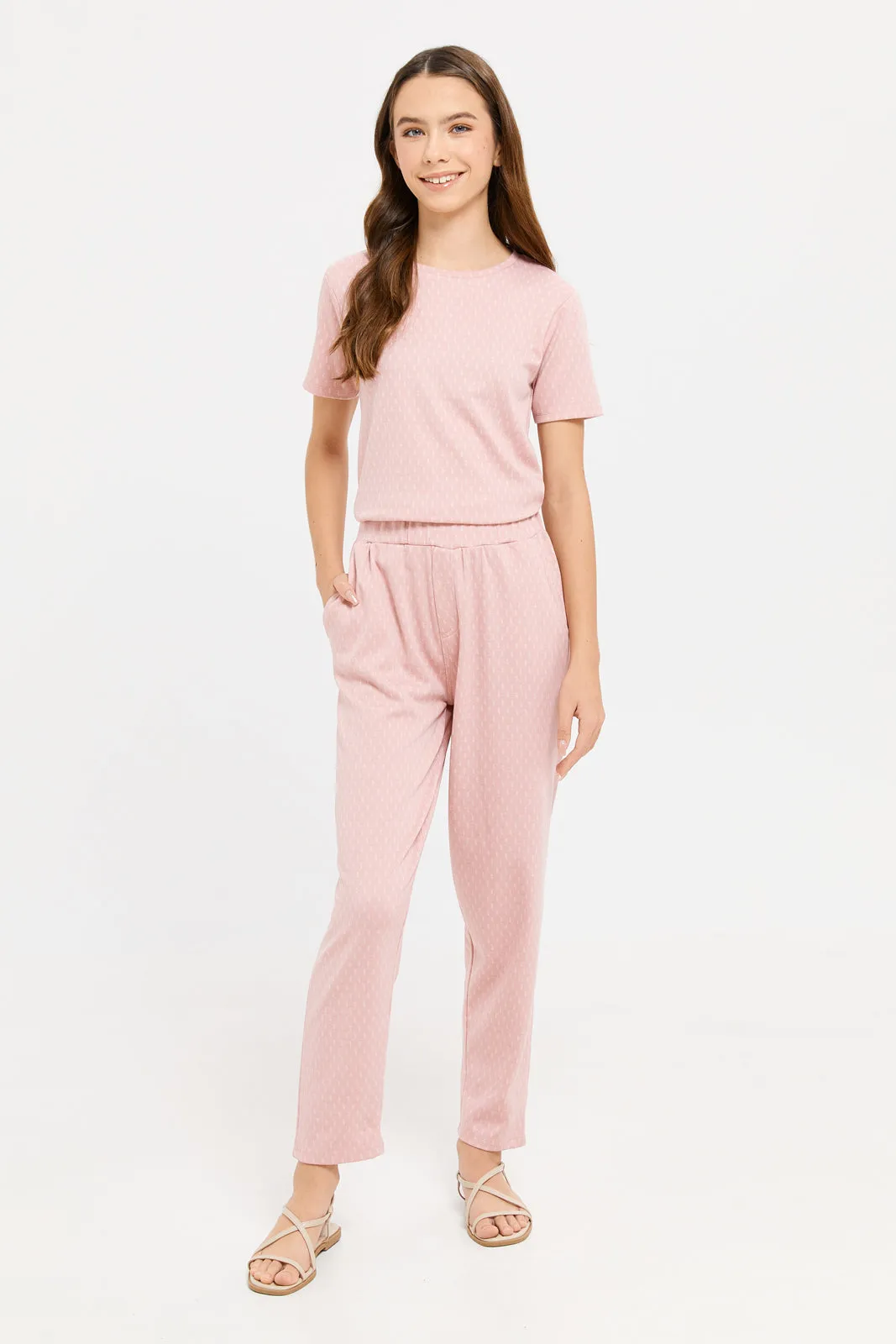 Senior Girls Pink Jacquard Pants