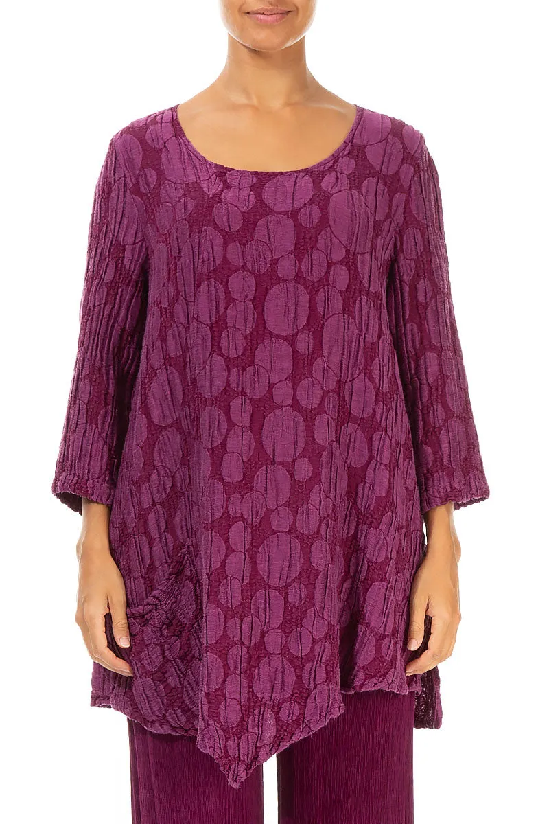 Side Pocket Magenta Circle Silk Linen Tunic