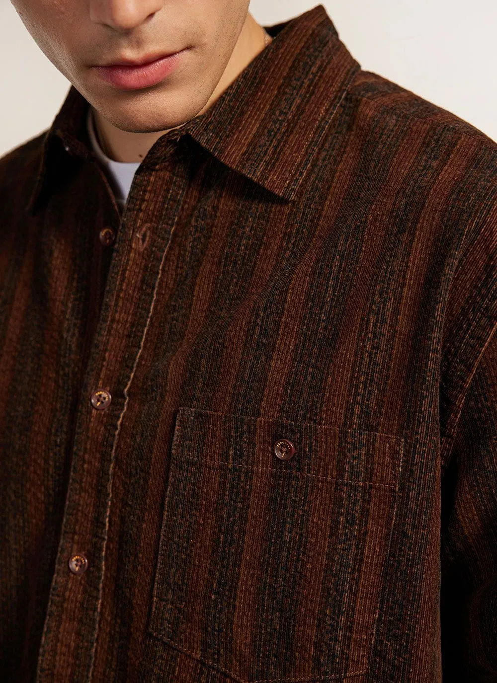 Stripe Pearce Oversized Shirt | Corduroy | Tan