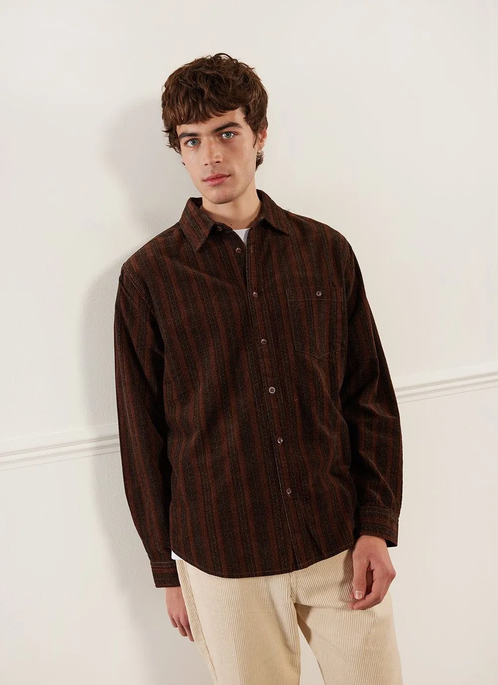 Stripe Pearce Oversized Shirt | Corduroy | Tan