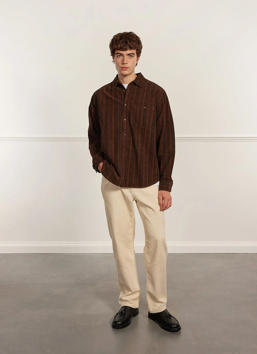 Stripe Pearce Oversized Shirt | Corduroy | Tan