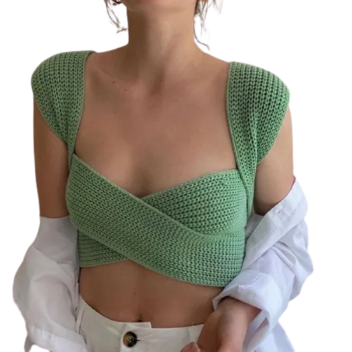 Stylish Cross Wrap Sleeveless Bandage Knitted Crop Top