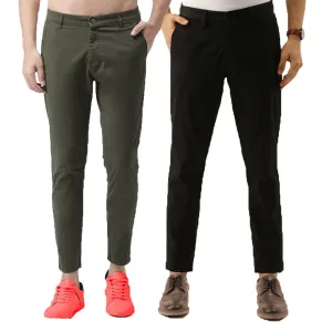 Stylish Multicoloured Cotton Spandex Solid Casual Trouser For Men (Pack Of 2)