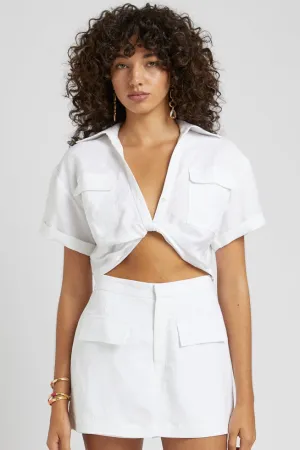 SUMMI SUMMI Womens Cropped White Linen Twist Shirt