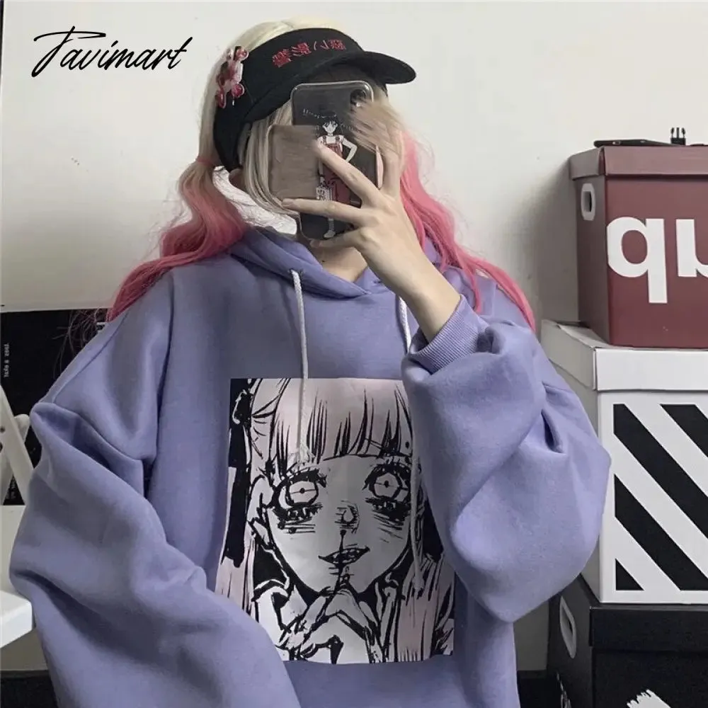 Tavimart Yandere Hoodies Womens Drawstring Hooded Oversized Pullover Sweatshirt Kawaii Harajuku Japan Style