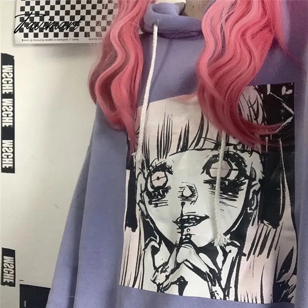 Tavimart Yandere Hoodies Womens Drawstring Hooded Oversized Pullover Sweatshirt Kawaii Harajuku Japan Style