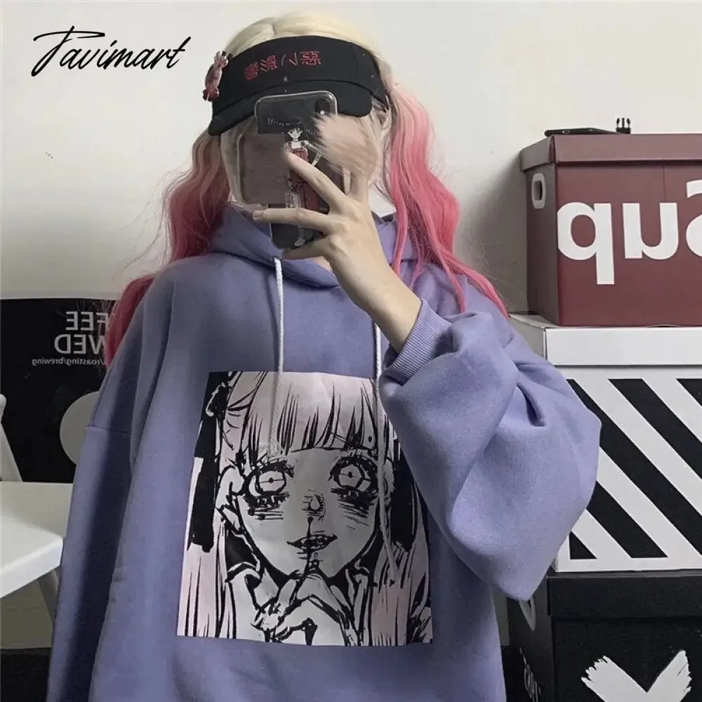 Tavimart Yandere Hoodies Womens Drawstring Hooded Oversized Pullover Sweatshirt Kawaii Harajuku Japan Style