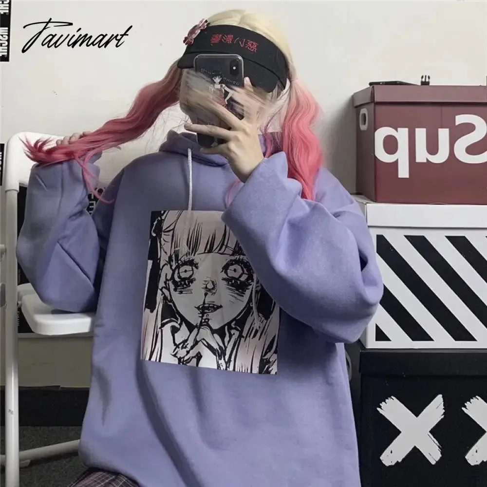 Tavimart Yandere Hoodies Womens Drawstring Hooded Oversized Pullover Sweatshirt Kawaii Harajuku Japan Style