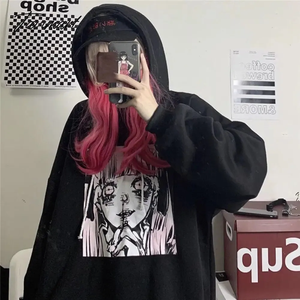 Tavimart Yandere Hoodies Womens Drawstring Hooded Oversized Pullover Sweatshirt Kawaii Harajuku Japan Style