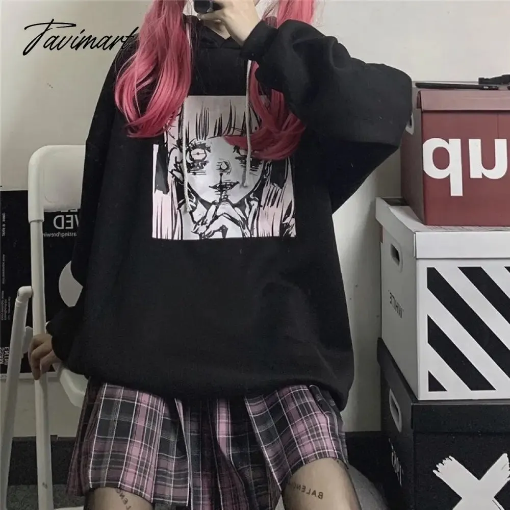 Tavimart Yandere Hoodies Womens Drawstring Hooded Oversized Pullover Sweatshirt Kawaii Harajuku Japan Style