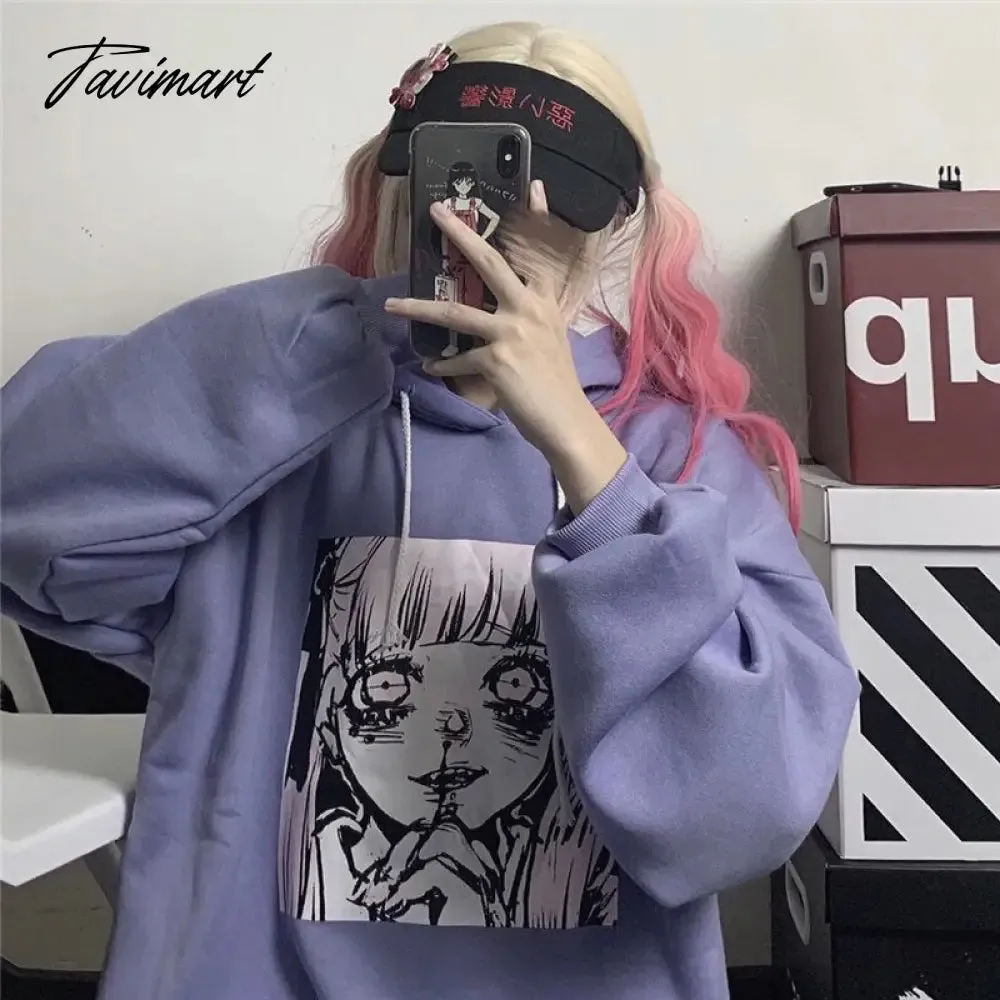 Tavimart Yandere Hoodies Womens Drawstring Hooded Oversized Pullover Sweatshirt Kawaii Harajuku Japan Style