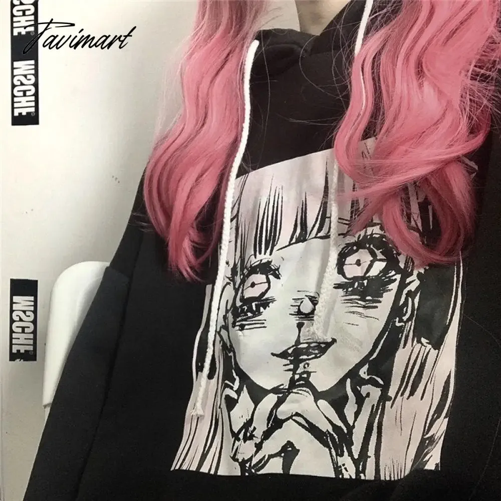 Tavimart Yandere Hoodies Womens Drawstring Hooded Oversized Pullover Sweatshirt Kawaii Harajuku Japan Style