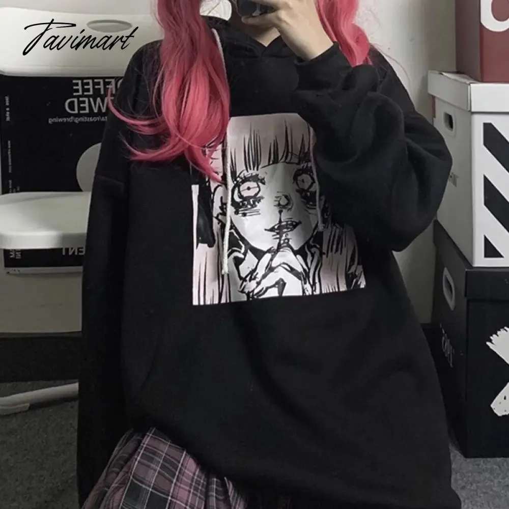 Tavimart Yandere Hoodies Womens Drawstring Hooded Oversized Pullover Sweatshirt Kawaii Harajuku Japan Style