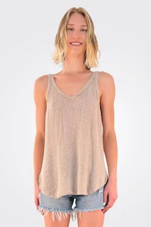 Willow V Neck Tank - Khaki