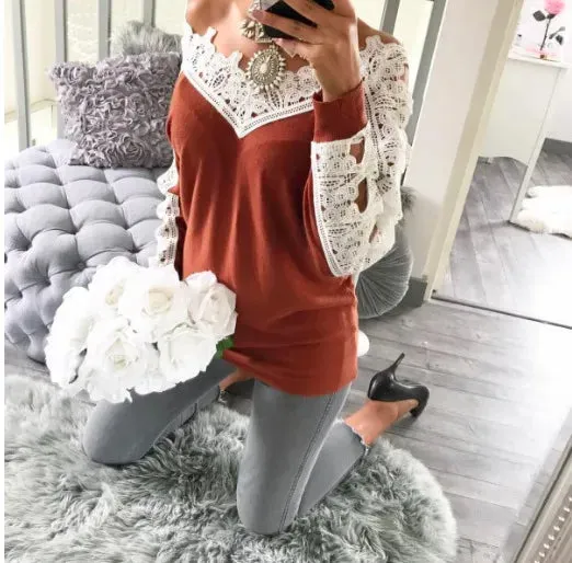 Women Casual Long Sleeve New Lace Blouses 2017 Autumn Winter Elegant Blusa Crochet Hollow Out Solid Shirts Tops Plus Size GV1028 q171122