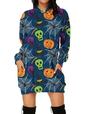 Women Halloween Spider Web Graphic Print Hoodies