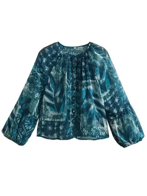 Women Vintage Casual Chic Print Blouses Women Fashion Loose Summer Female Elegant Casual Blouse