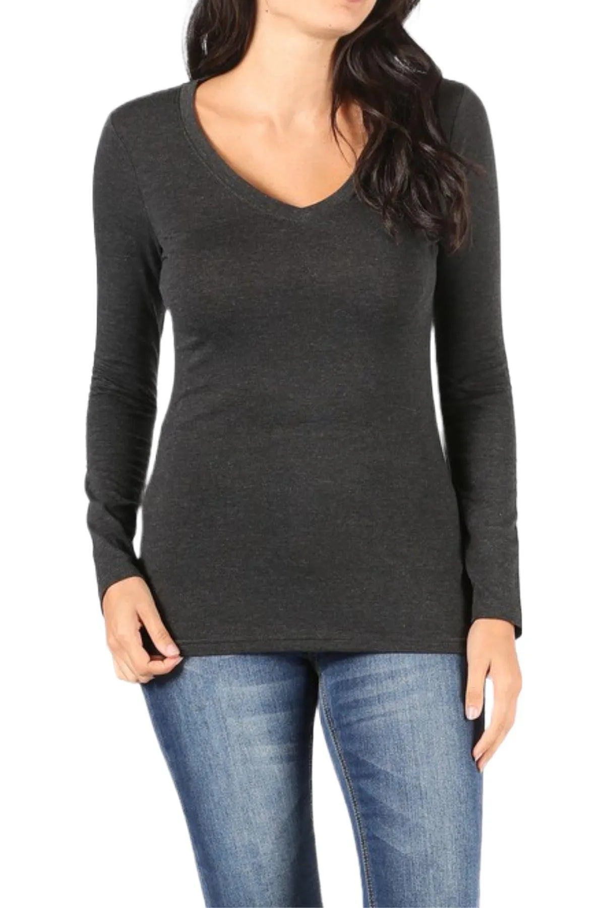 Women's Basic Long Sleeve V-Neck Tee