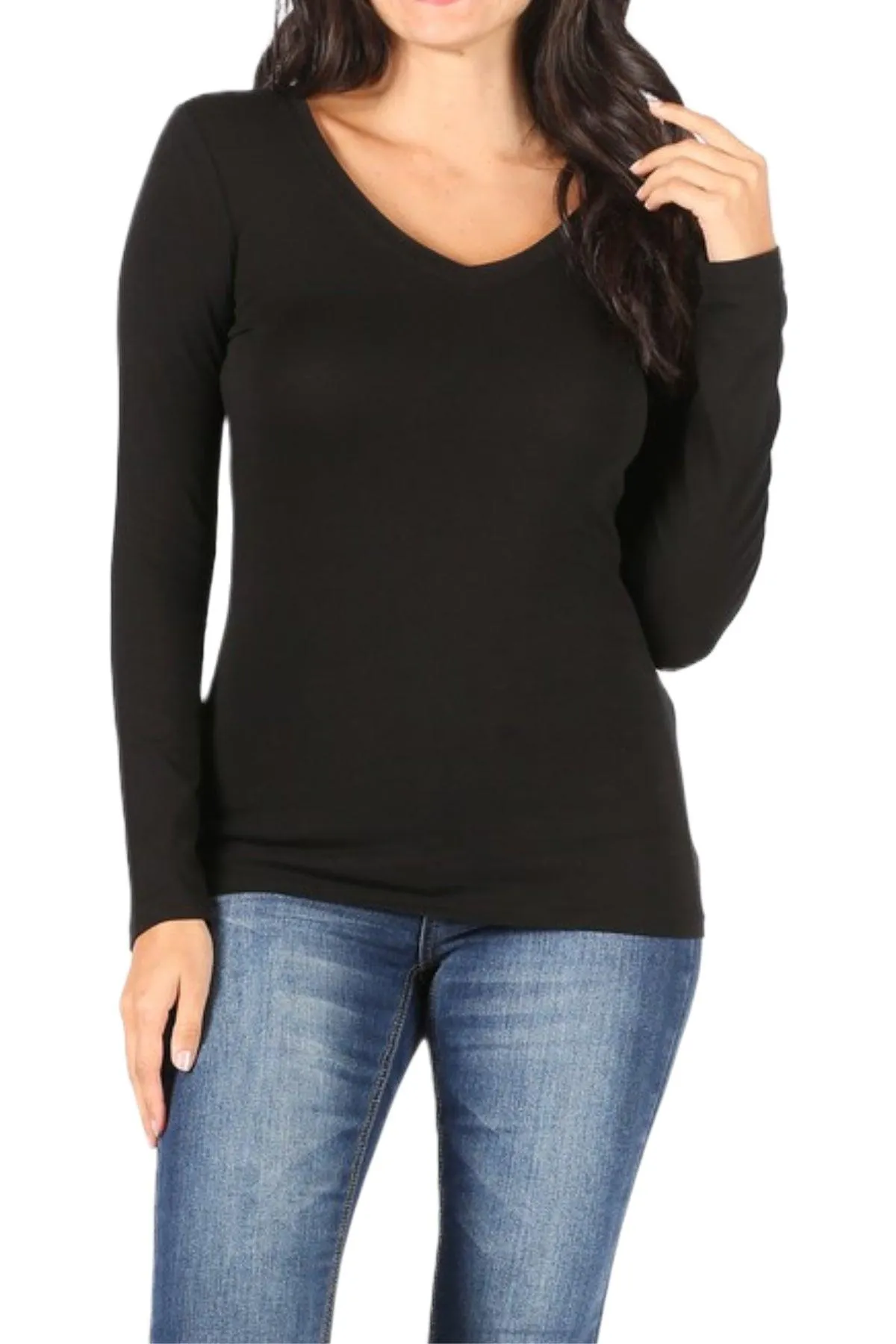 Women's Basic Long Sleeve V-Neck Tee