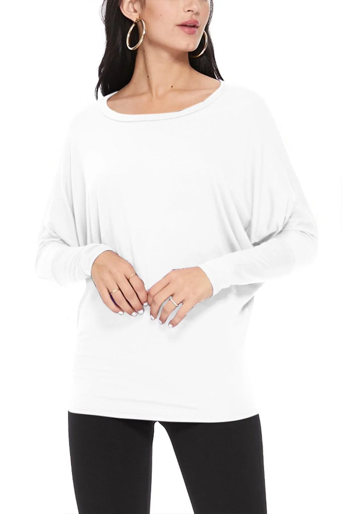 Women's Lightweight Solid Stretch Loose Fit Long Sleeve Dolman Tunic Top (Pack of 2)