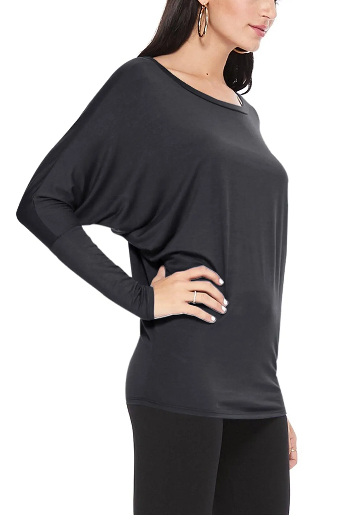 Women's Lightweight Solid Stretch Loose Fit Long Sleeve Dolman Tunic Top (Pack of 2)