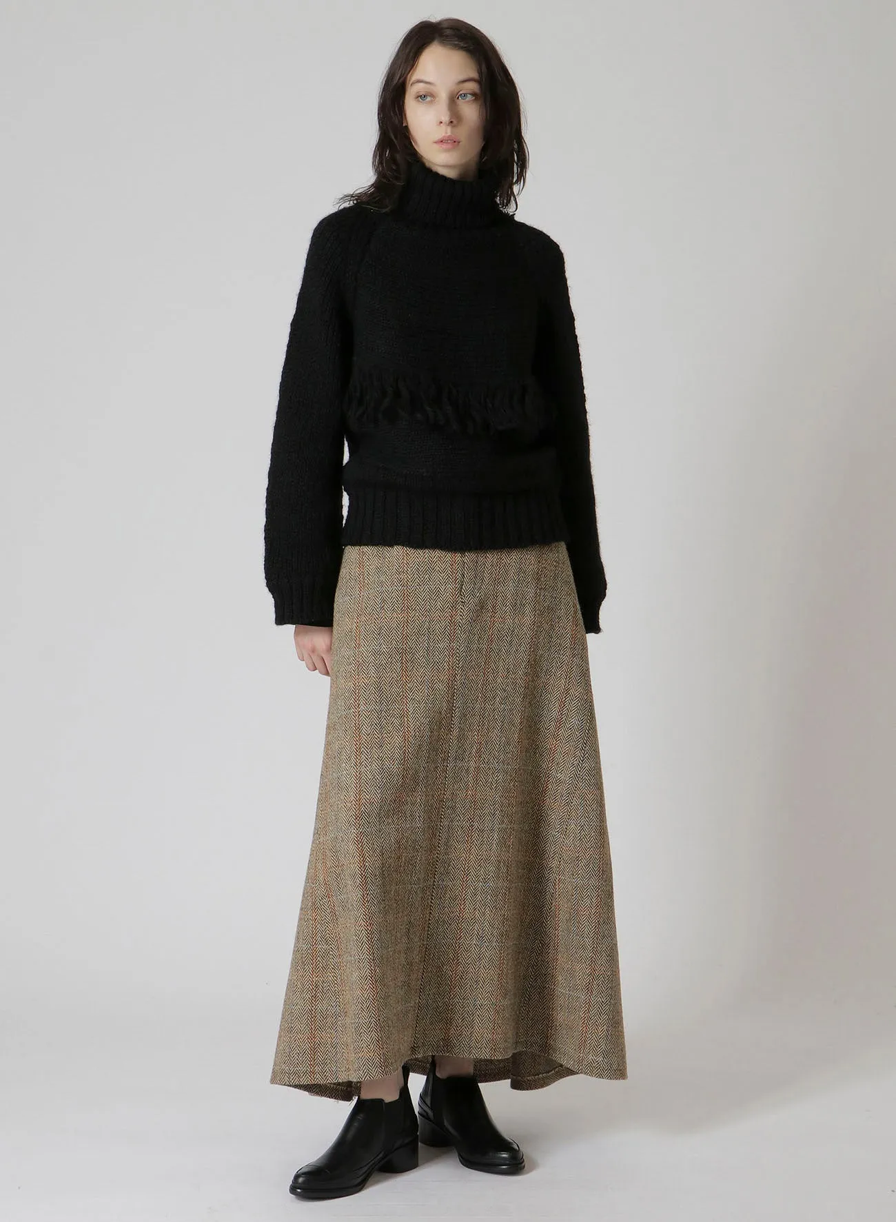 WOOL BRITISH TWEED BACK DROP SKIRT